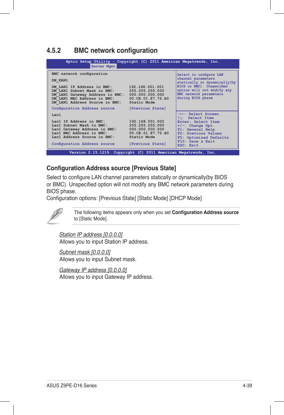 2 bmc network configuration, Bmc network configuration -39, Configuration address source [previous state | Asus Z9PE-D16 User Manual | Page 103 / 194