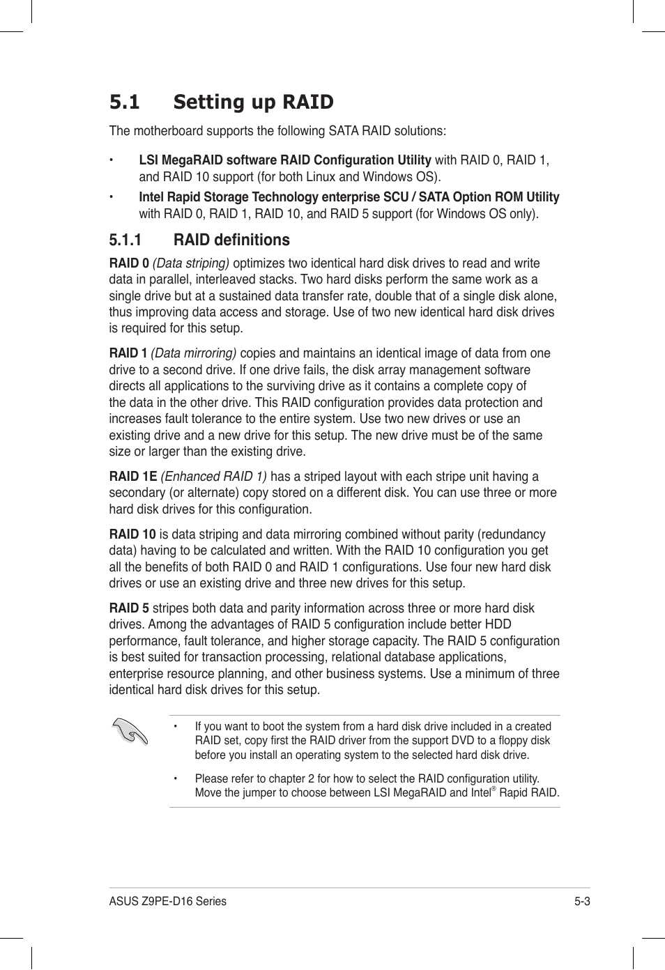 1 setting up raid, 1 raid definitions, Setting up raid -3 5.1.1 | Raid definitions -3 | Asus Z9PE-D16 User Manual | Page 115 / 194