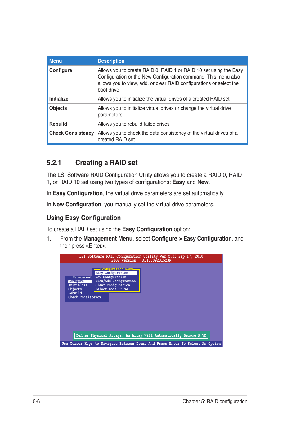 1 creating a raid set, Creating a raid set -6, Using easy configuration | Asus Z9PE-D16 User Manual | Page 118 / 194