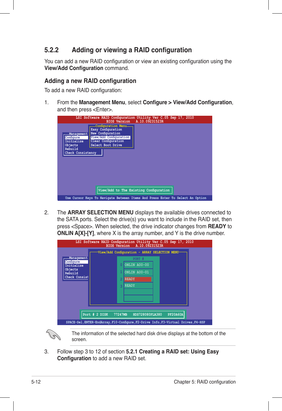 2 adding or viewing a raid configuration, Adding or viewing a raid configuration -12, Adding a new raid configuration | Asus Z9PE-D16 User Manual | Page 124 / 194