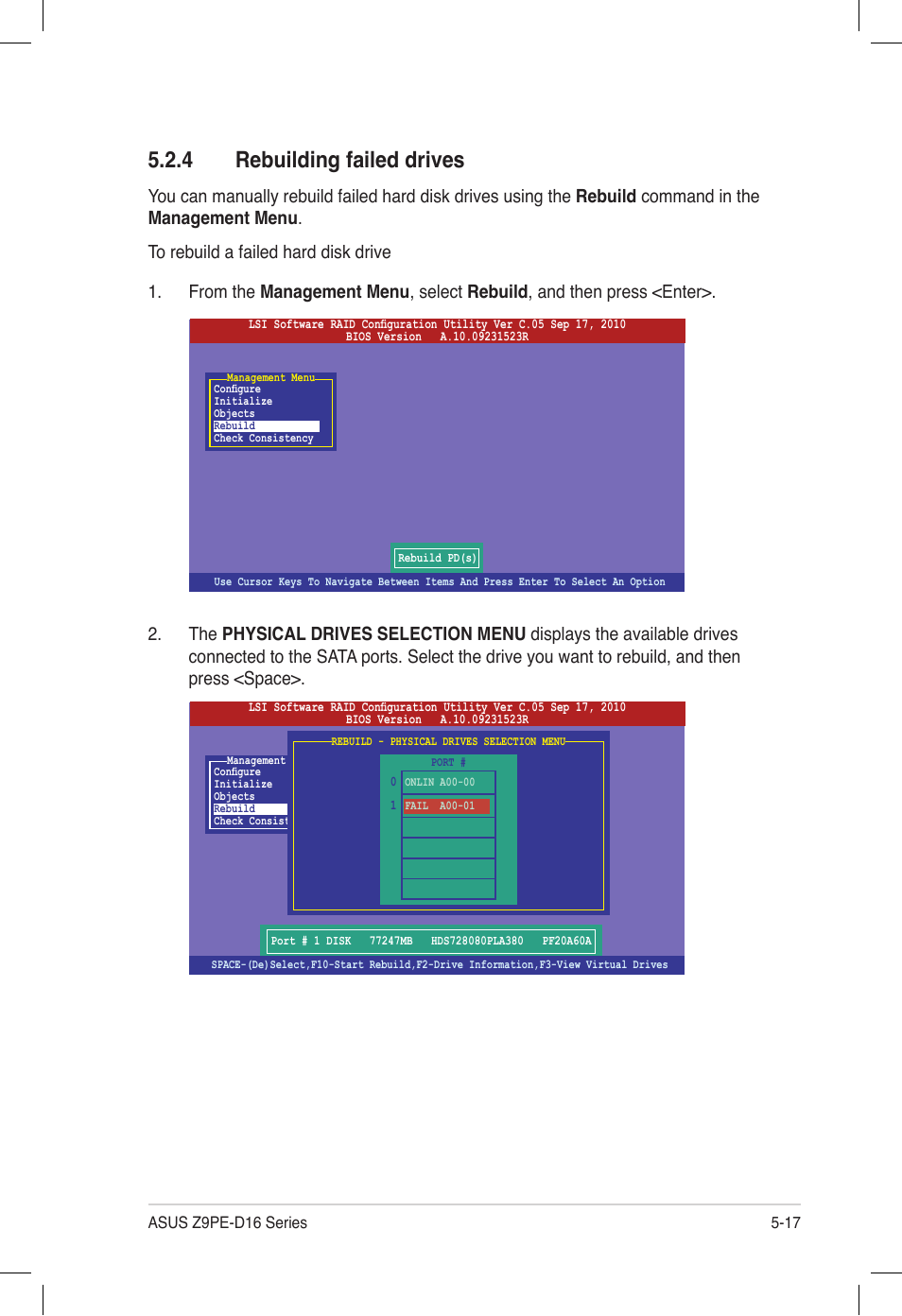 4 rebuilding failed drives, Rebuilding failed drives -17 | Asus Z9PE-D16 User Manual | Page 129 / 194