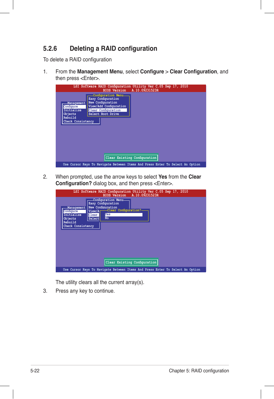 6 deleting a raid configuration, Deleting a raid configuration -22 | Asus Z9PE-D16 User Manual | Page 134 / 194