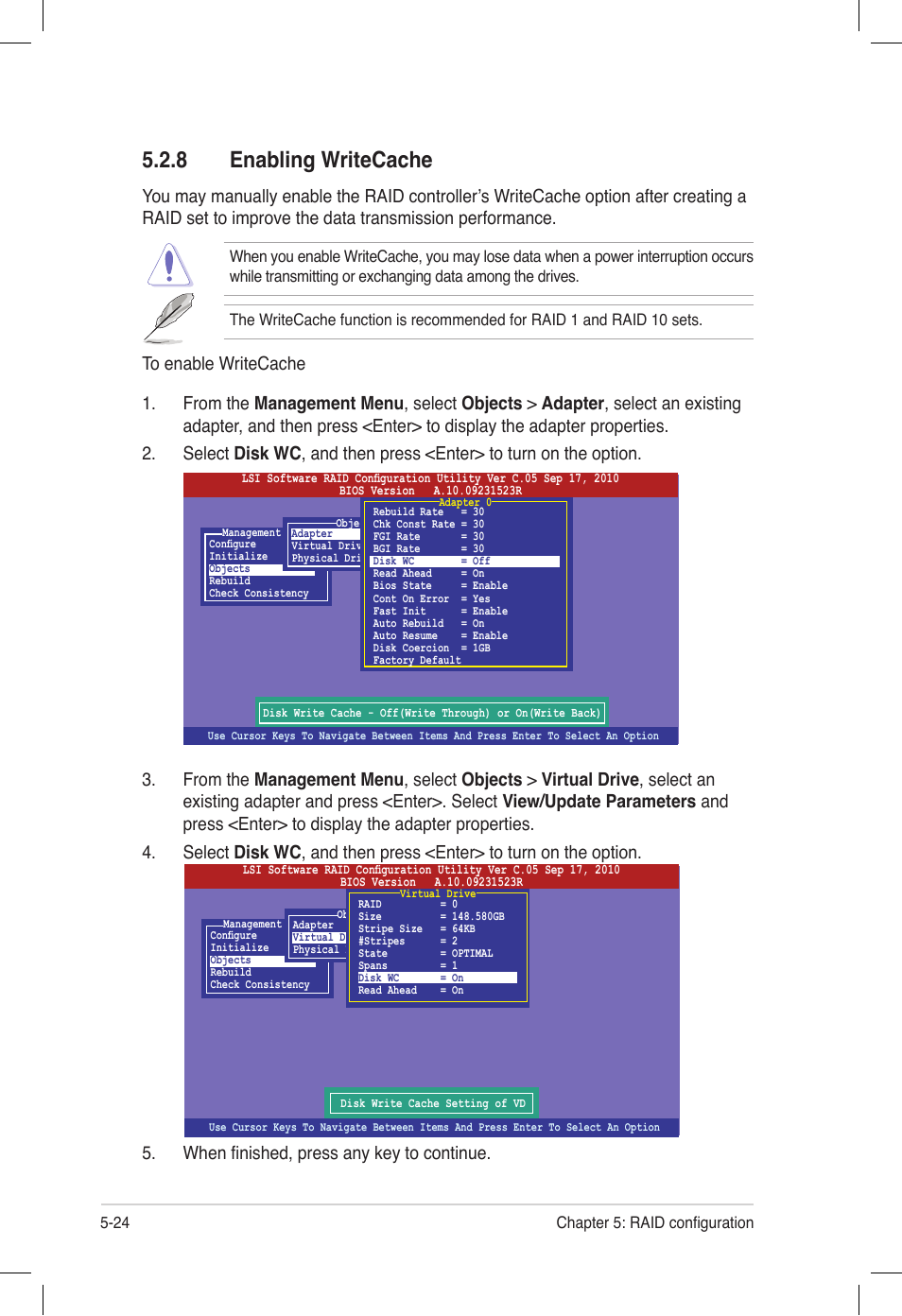 8 enabling writecache, Enabling writecache -24 | Asus Z9PE-D16 User Manual | Page 136 / 194