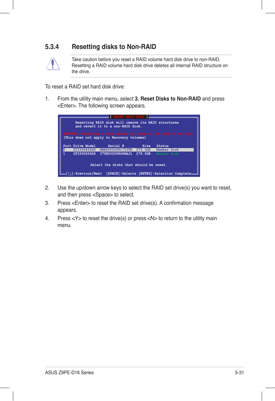 4 resetting disks to non-raid, Resetting disks to non-raid -31 | Asus Z9PE-D16 User Manual | Page 143 / 194