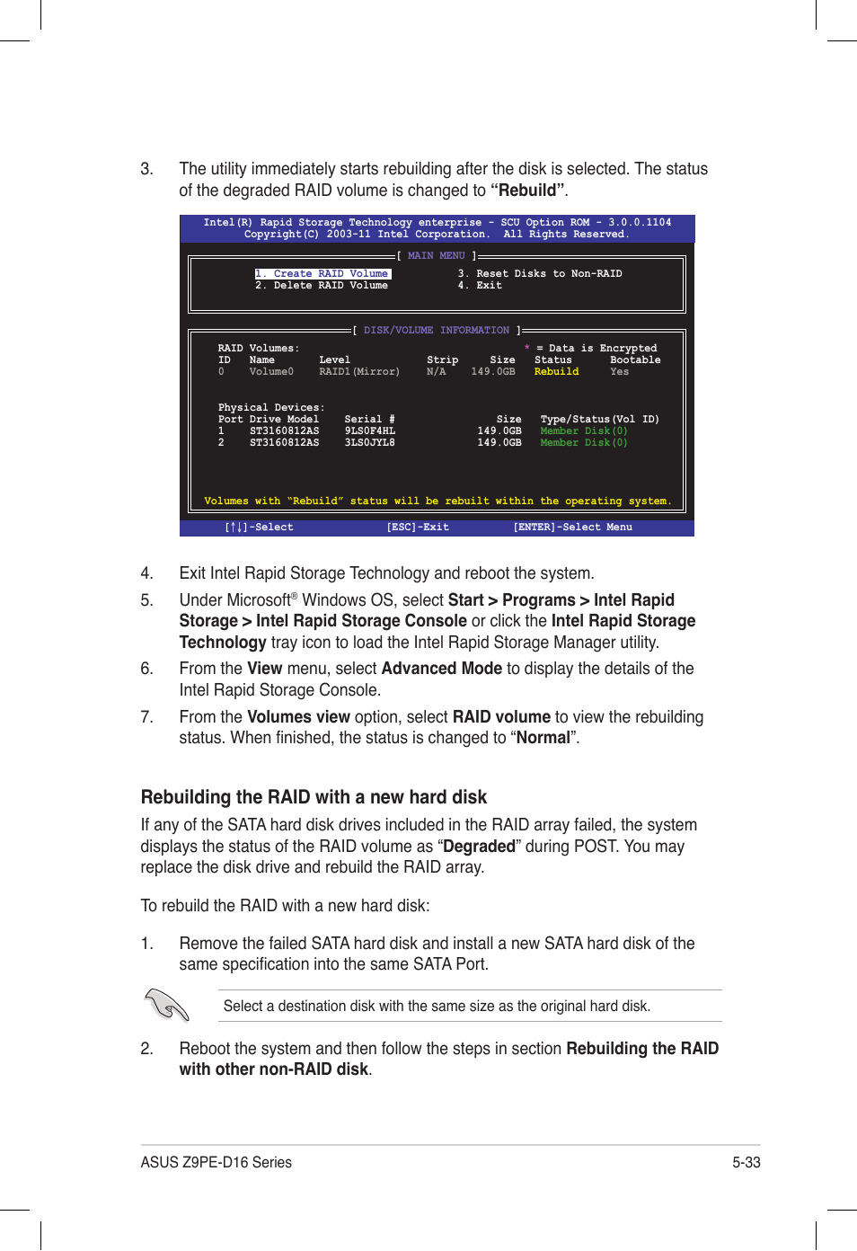 Rebuilding the raid with a new hard disk | Asus Z9PE-D16 User Manual | Page 145 / 194