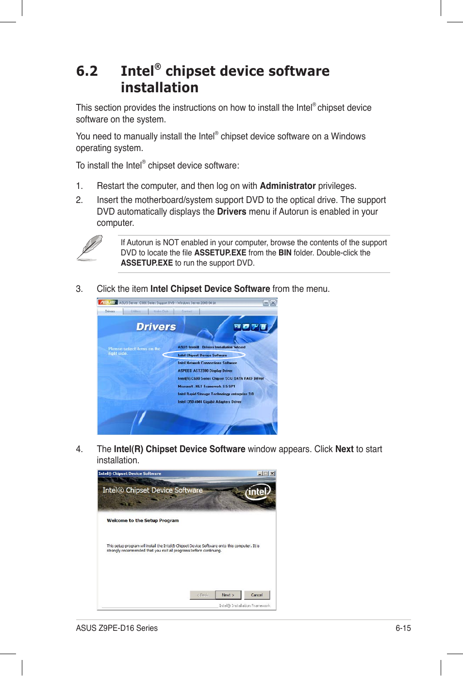 2 intel® chipset device software installation, Intel, Chipset device software installation -15 | 2 intel, Chipset device software installation | Asus Z9PE-D16 User Manual | Page 167 / 194