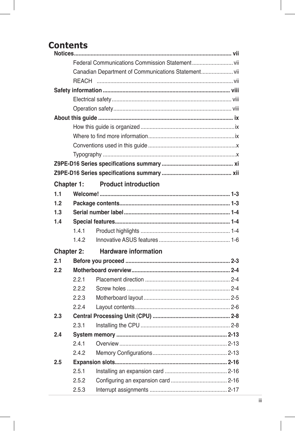 Asus Z9PE-D16 User Manual | Page 3 / 194