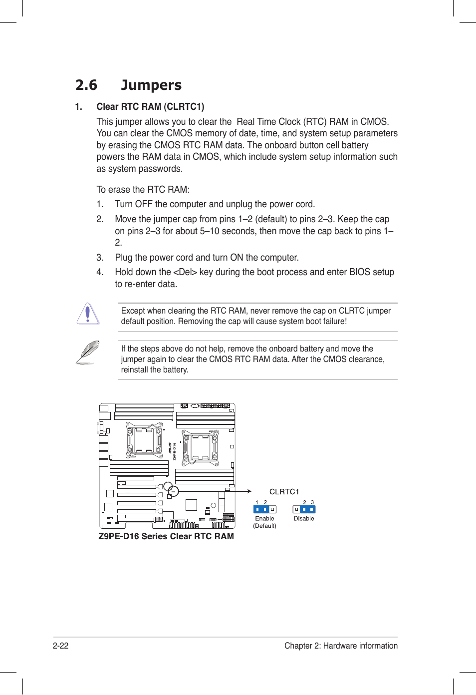 6 jumpers, Jumpers -22 | Asus Z9PE-D16 User Manual | Page 40 / 194