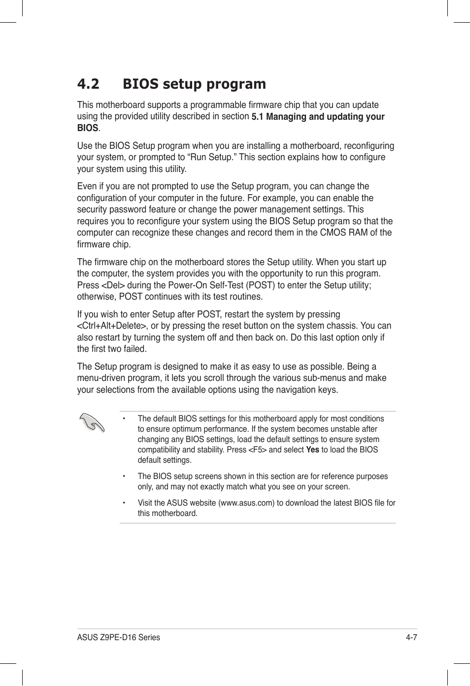 2 bios setup program, Bios setup program -7 | Asus Z9PE-D16 User Manual | Page 71 / 194