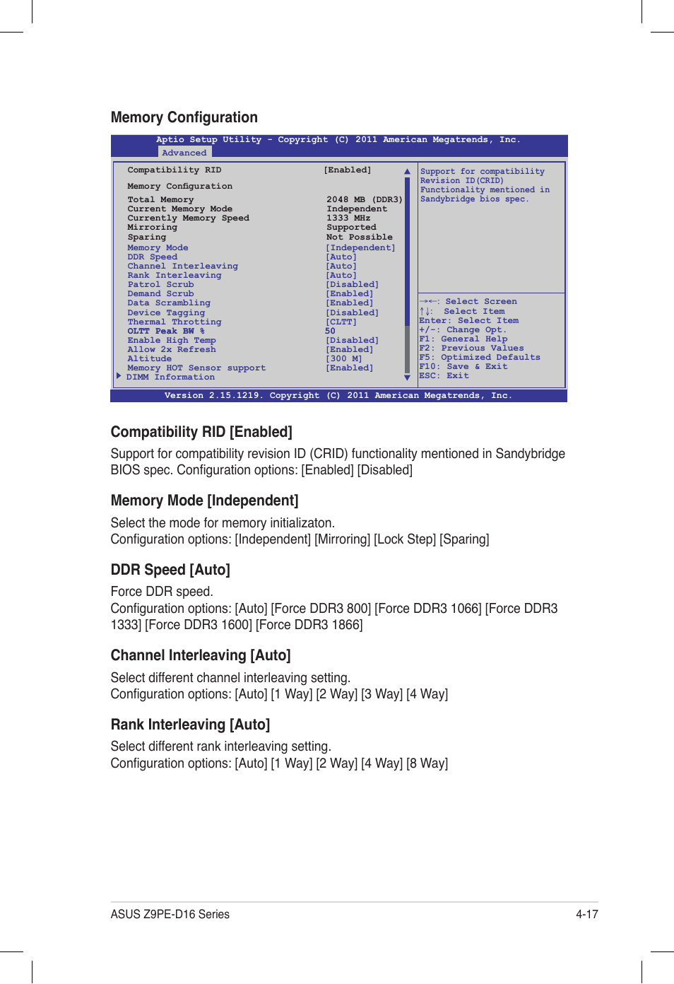 Compatibility rid [enabled, Ddr speed [auto, Channel interleaving [auto | Rank interleaving [auto | Asus Z9PE-D16 User Manual | Page 81 / 194