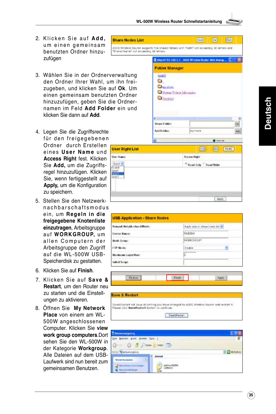 Deutsch | Asus WL-500W User Manual | Page 36 / 123