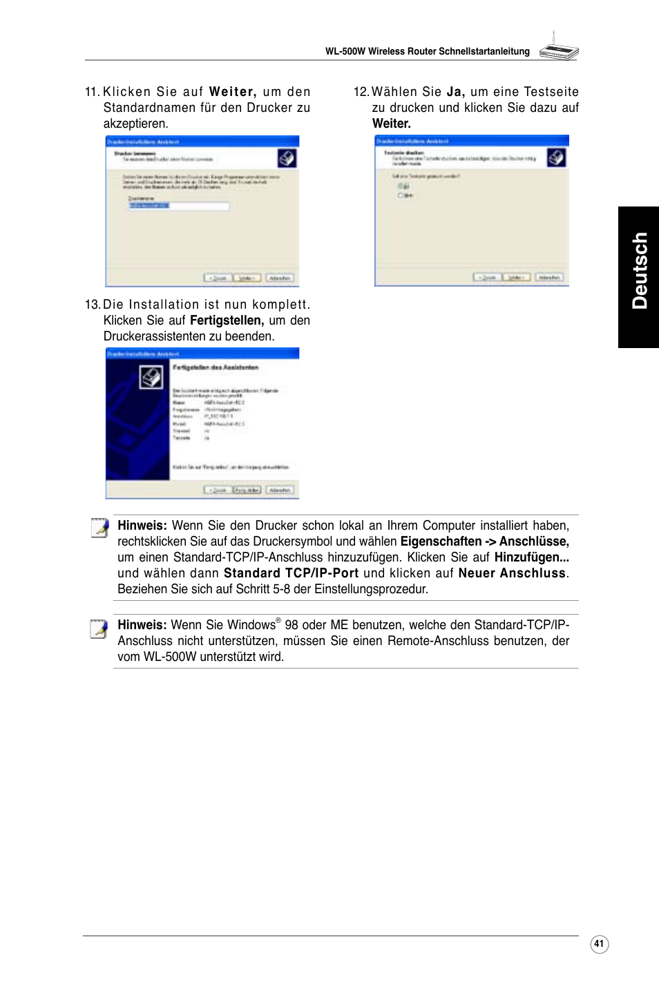 Deutsch | Asus WL-500W User Manual | Page 42 / 123