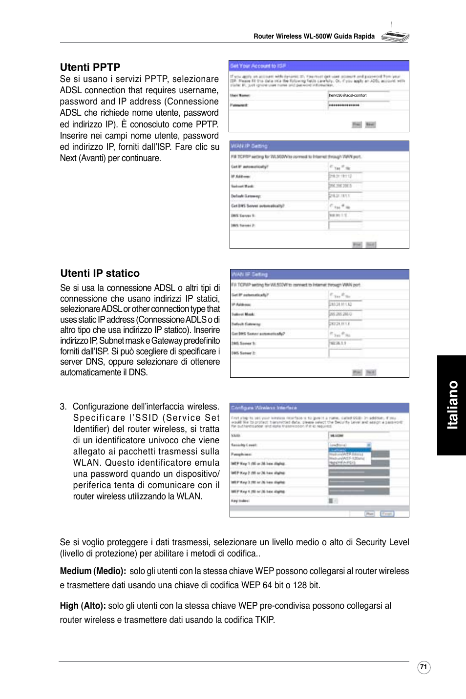 Italiano | Asus WL-500W User Manual | Page 72 / 123