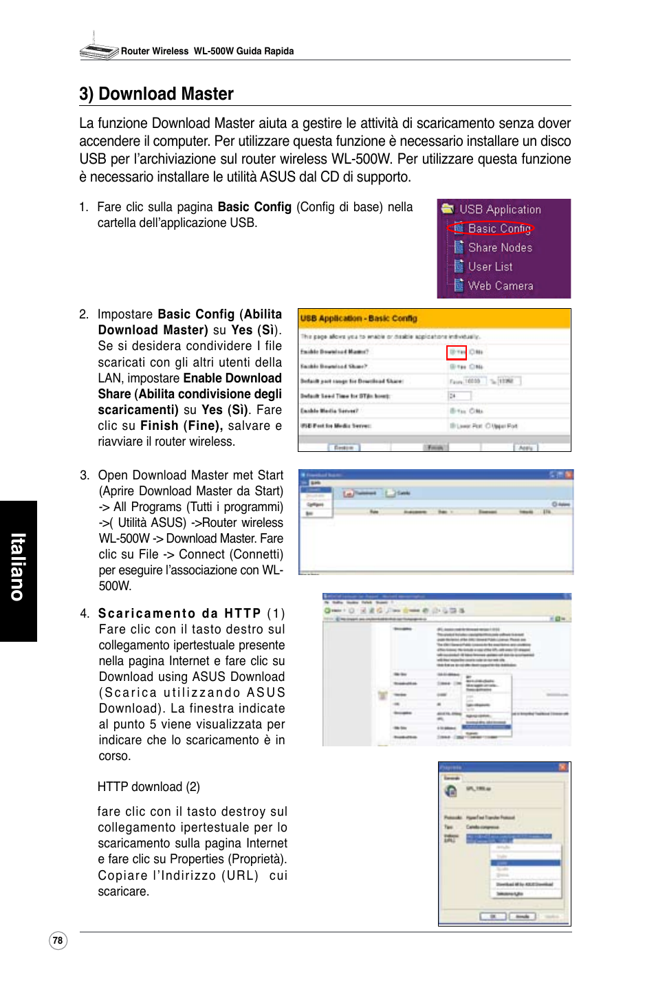 Italiano, 3) download master | Asus WL-500W User Manual | Page 79 / 123