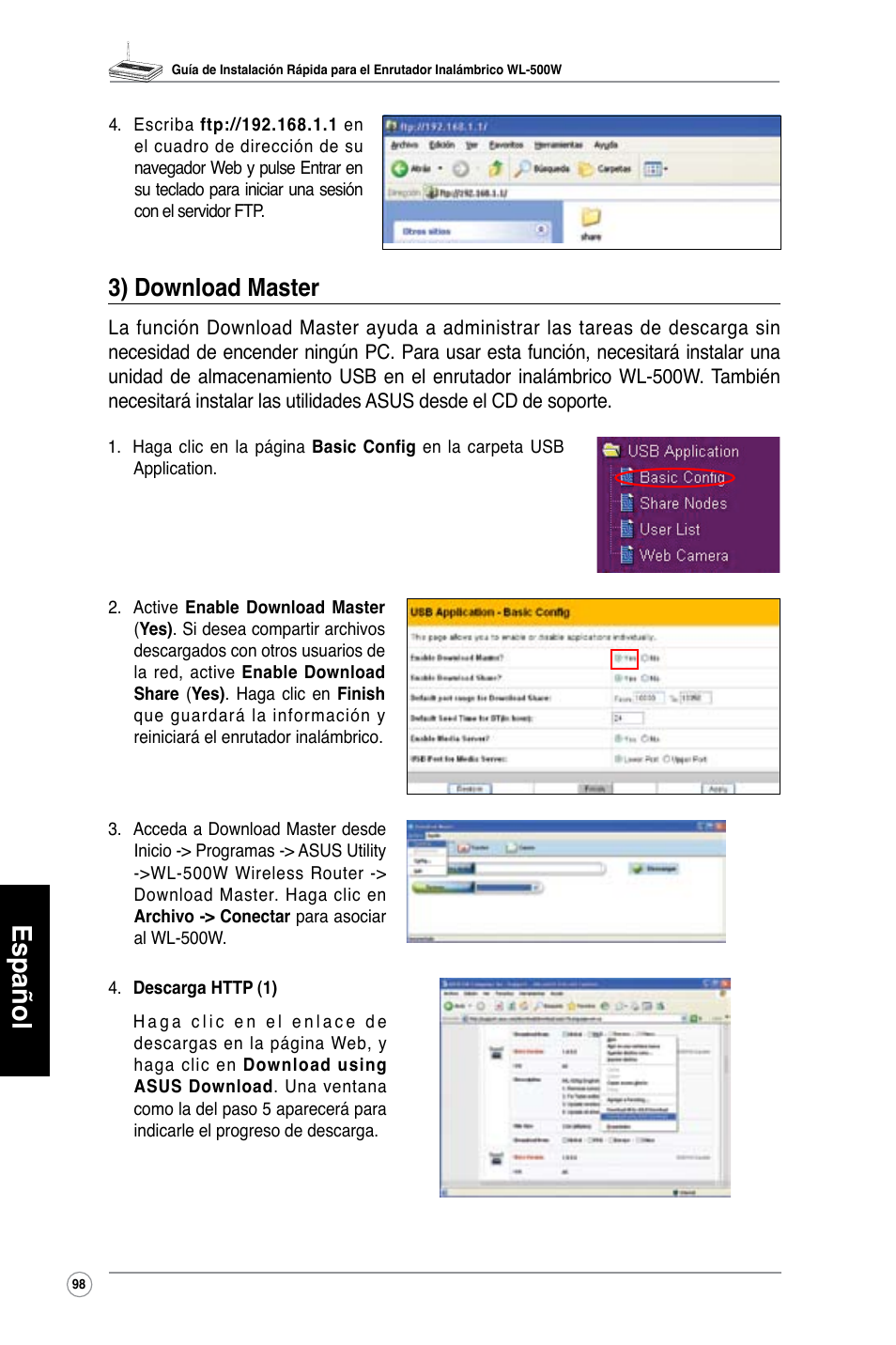 Español, 3) download master | Asus WL-500W User Manual | Page 99 / 123