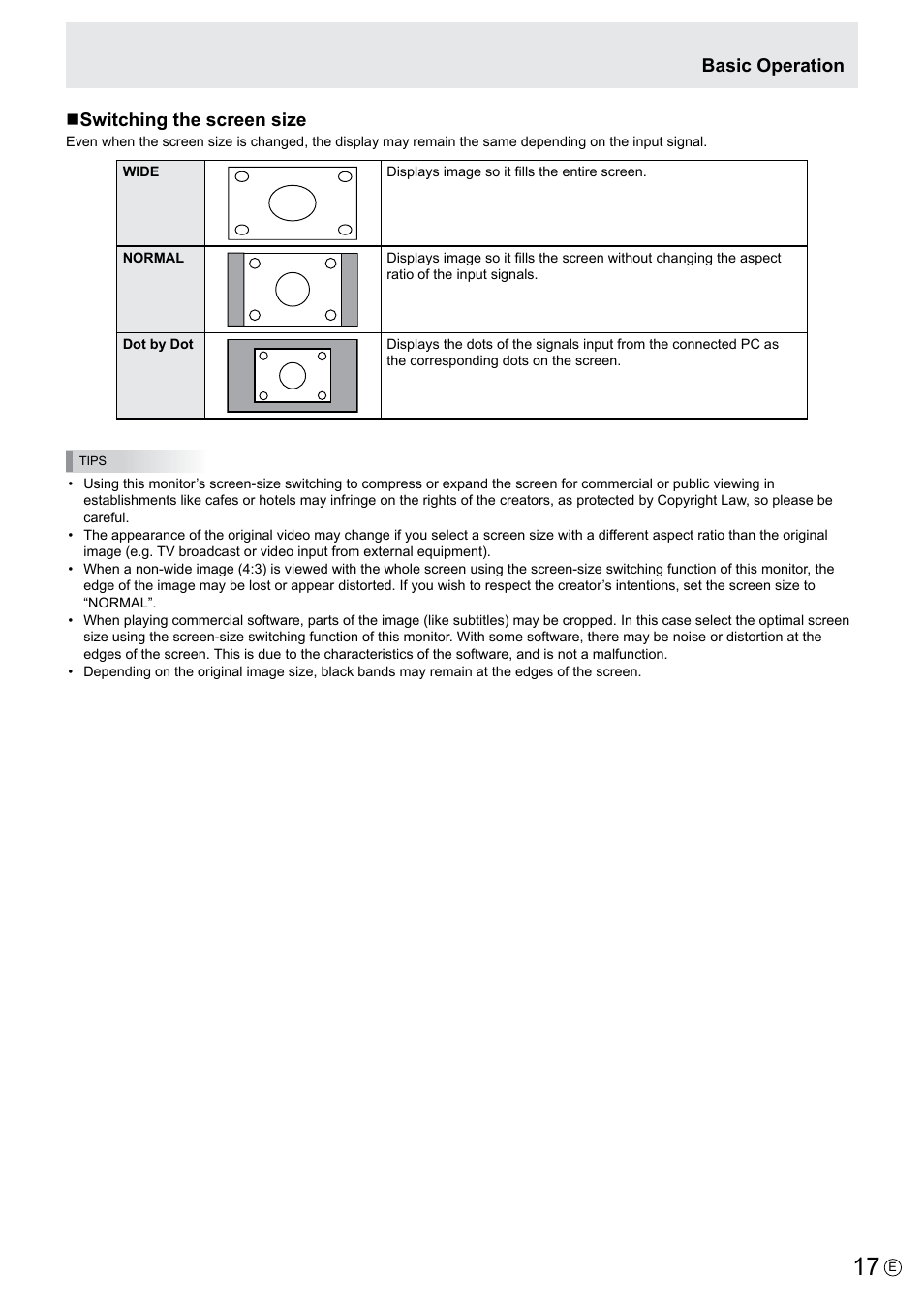 Basic operation n switching the screen size | Asus PQ321QE User Manual | Page 17 / 33