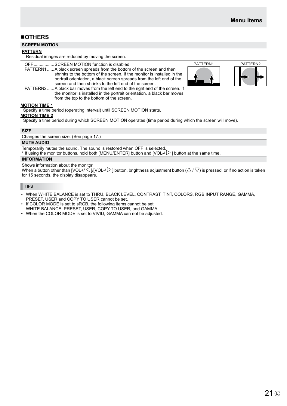 Menu items n others | Asus PQ321QE User Manual | Page 21 / 33