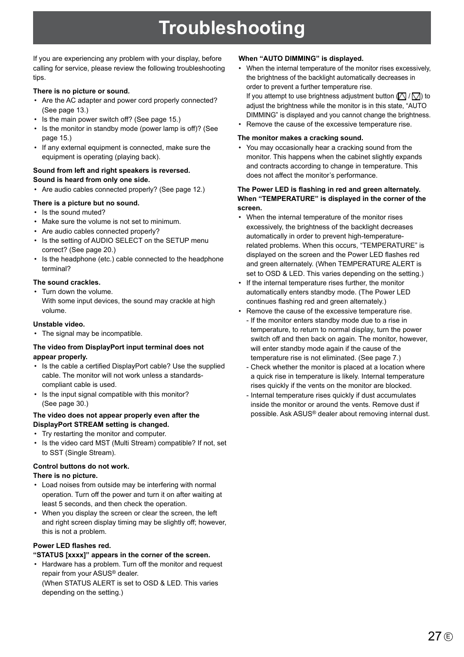 Troubleshooting | Asus PQ321QE User Manual | Page 27 / 33