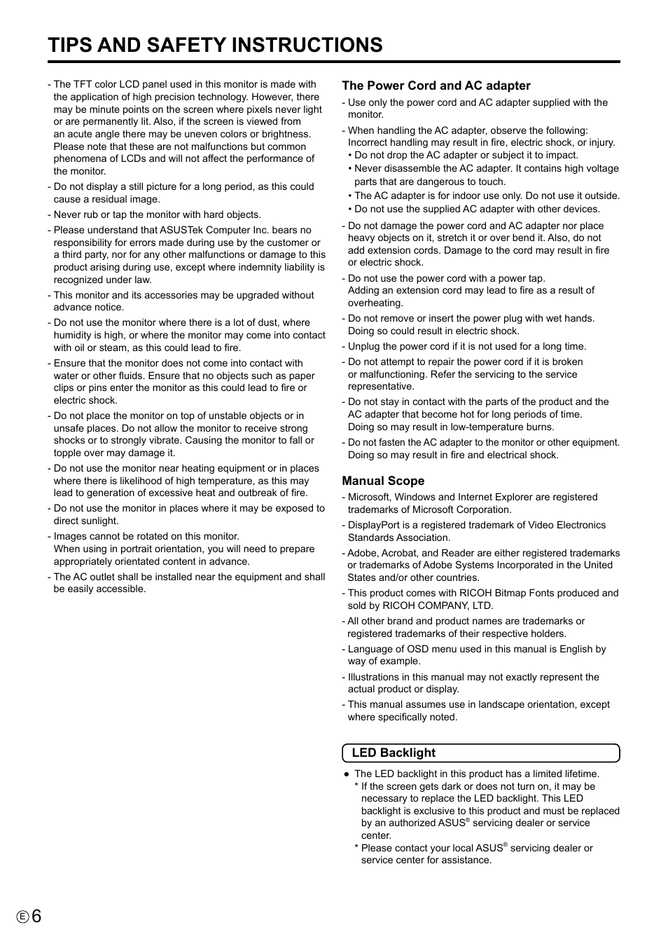 Tips and safety instructions | Asus PQ321QE User Manual | Page 6 / 33