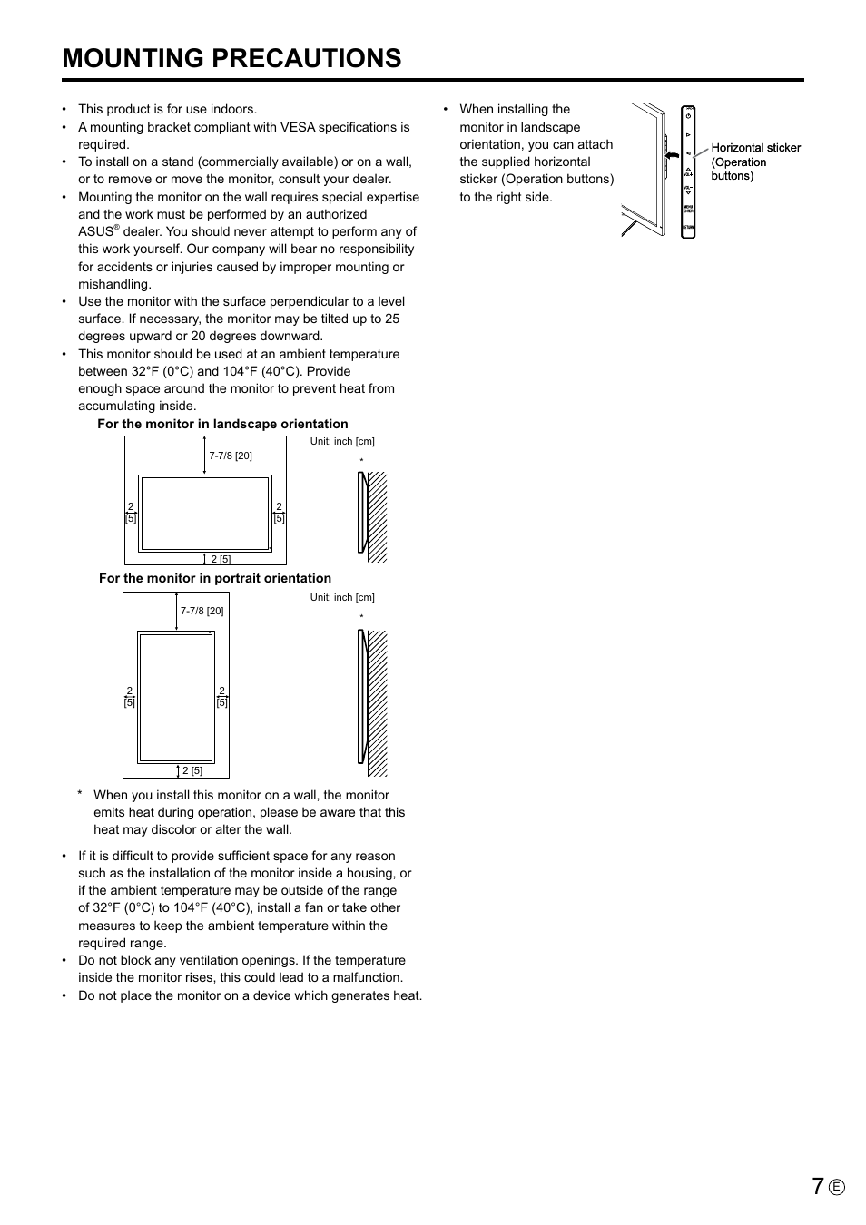 Mounting precautions | Asus PQ321QE User Manual | Page 7 / 33