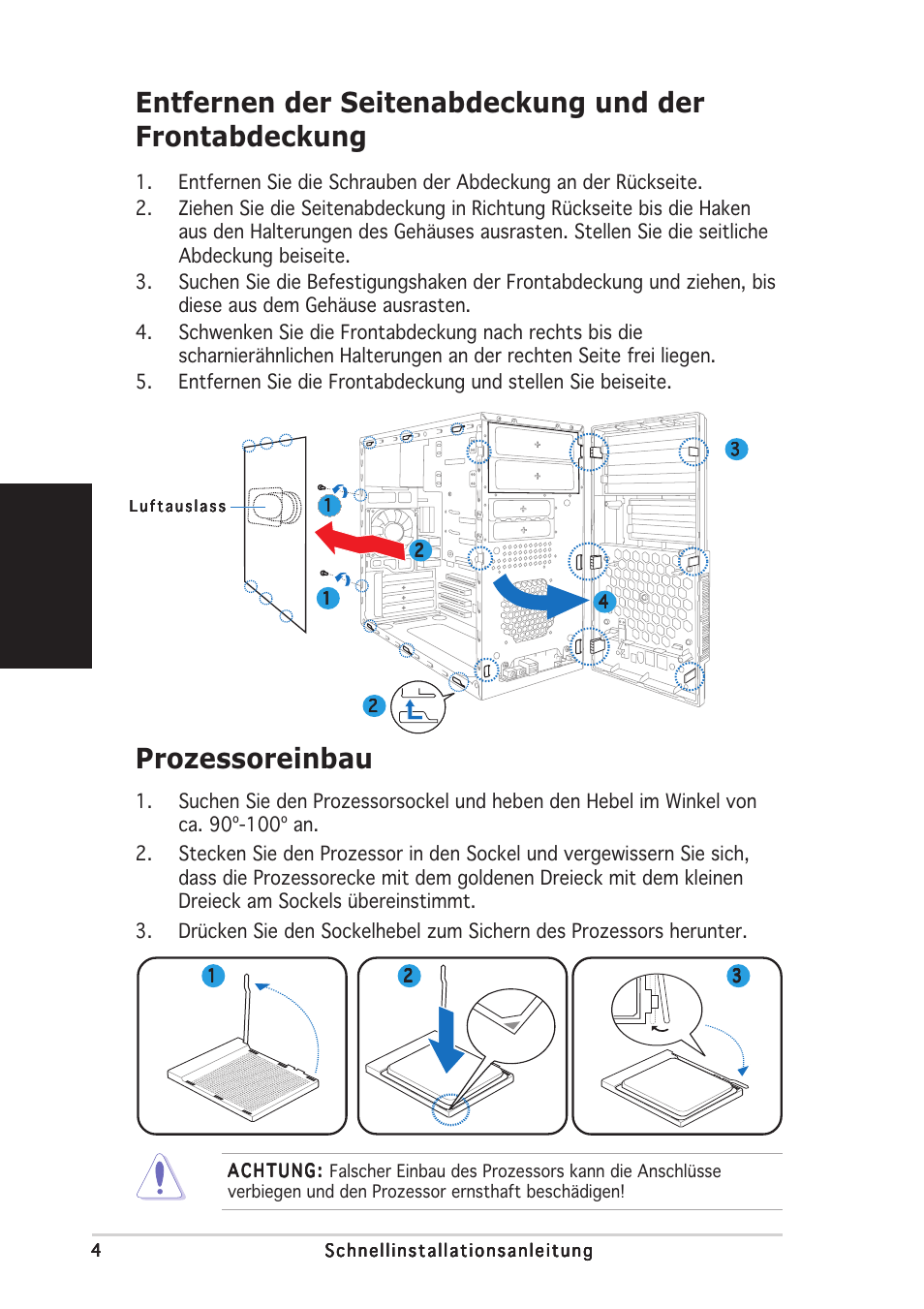 Prozessoreinbau, Deutsch | Asus V2-AE1 User Manual | Page 20 / 80