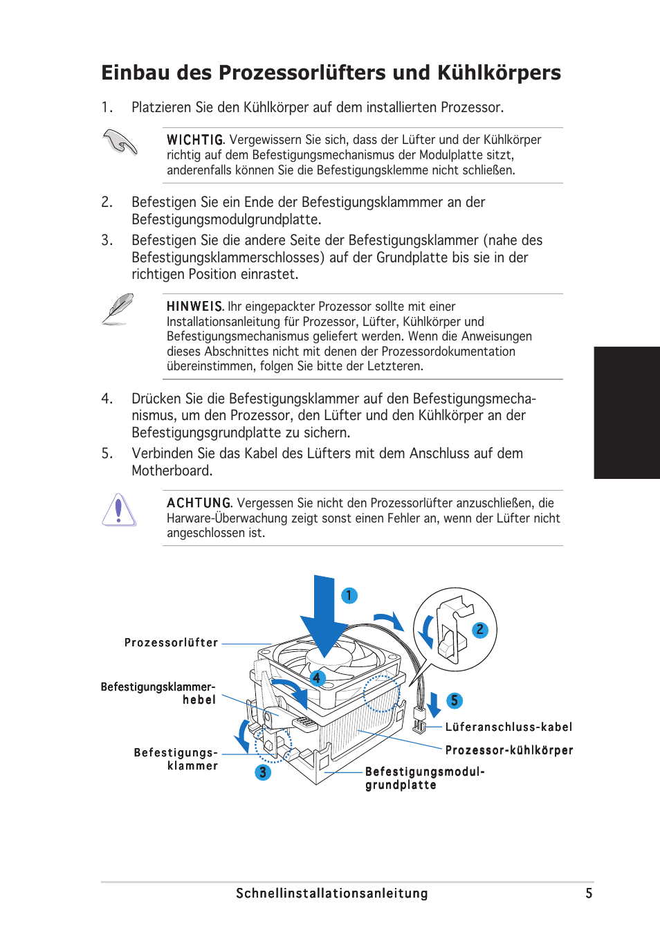 Einbau des prozessorlüfters und kühlkörpers, Deutsch | Asus V2-AE1 User Manual | Page 21 / 80