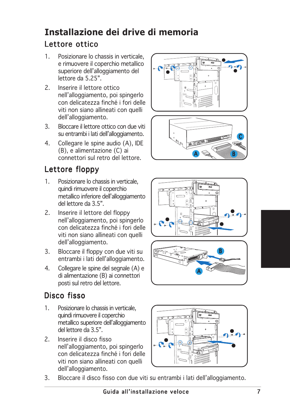 Italiano, Lettore ottico, Lettore floppy | Disco fisso | Asus V2-AE1 User Manual | Page 31 / 80