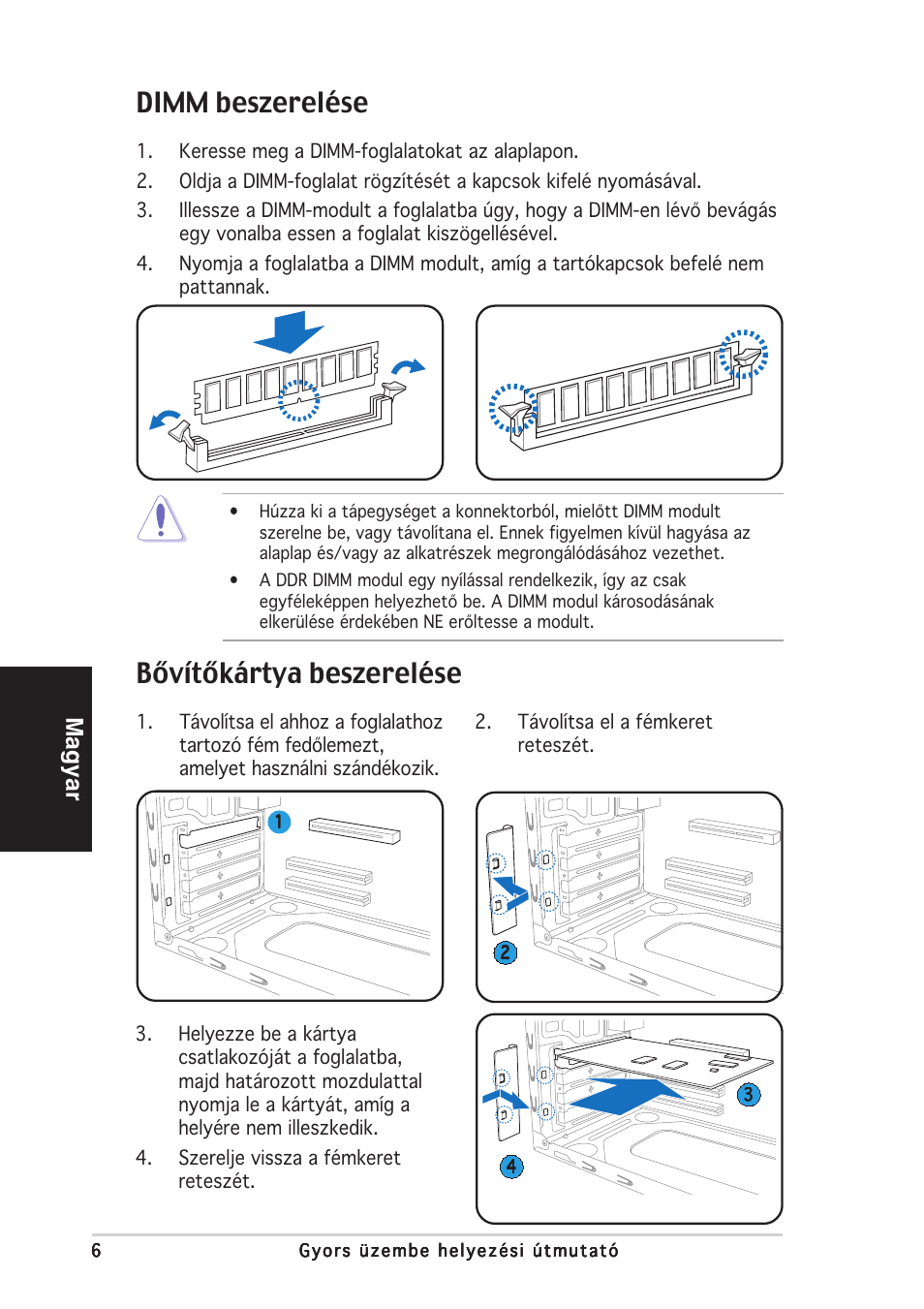 Bővítőkártya beszerelése dimm beszerelése, Magyar | Asus V2-AE1 User Manual | Page 78 / 80