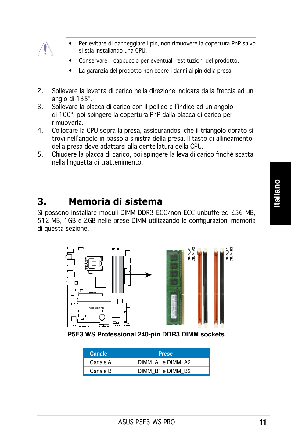 Italiano | Asus P5E3 WS Professional User Manual | Page 11 / 50