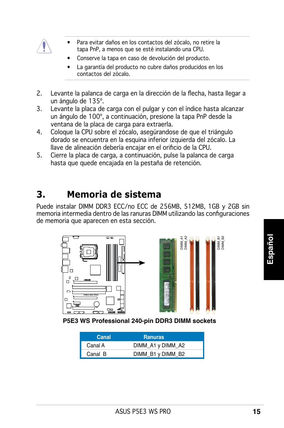 Español | Asus P5E3 WS Professional User Manual | Page 15 / 50