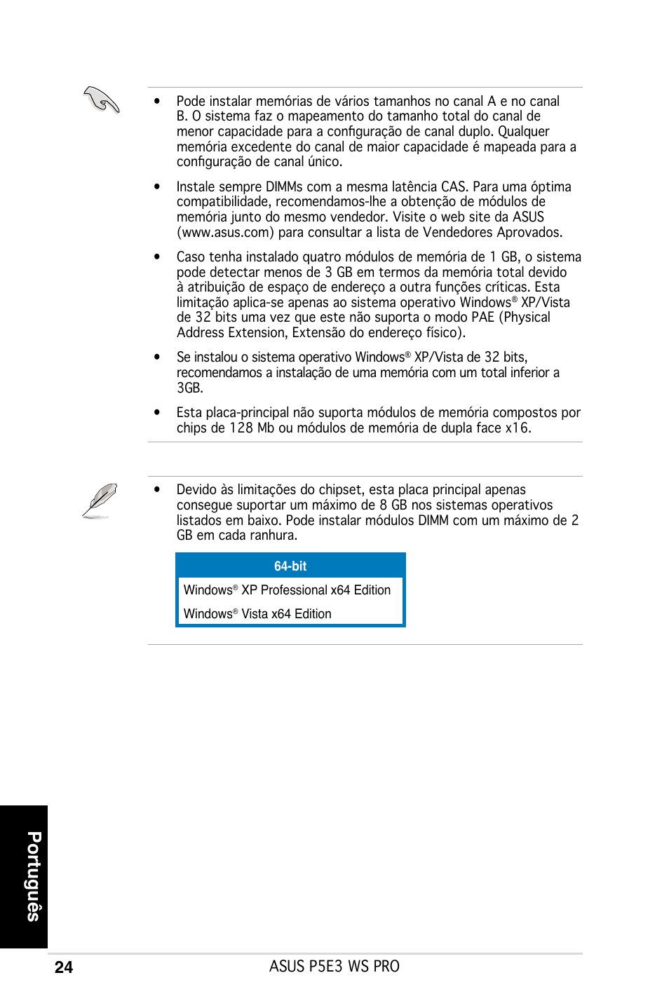 Português | Asus P5E3 WS Professional User Manual | Page 24 / 50