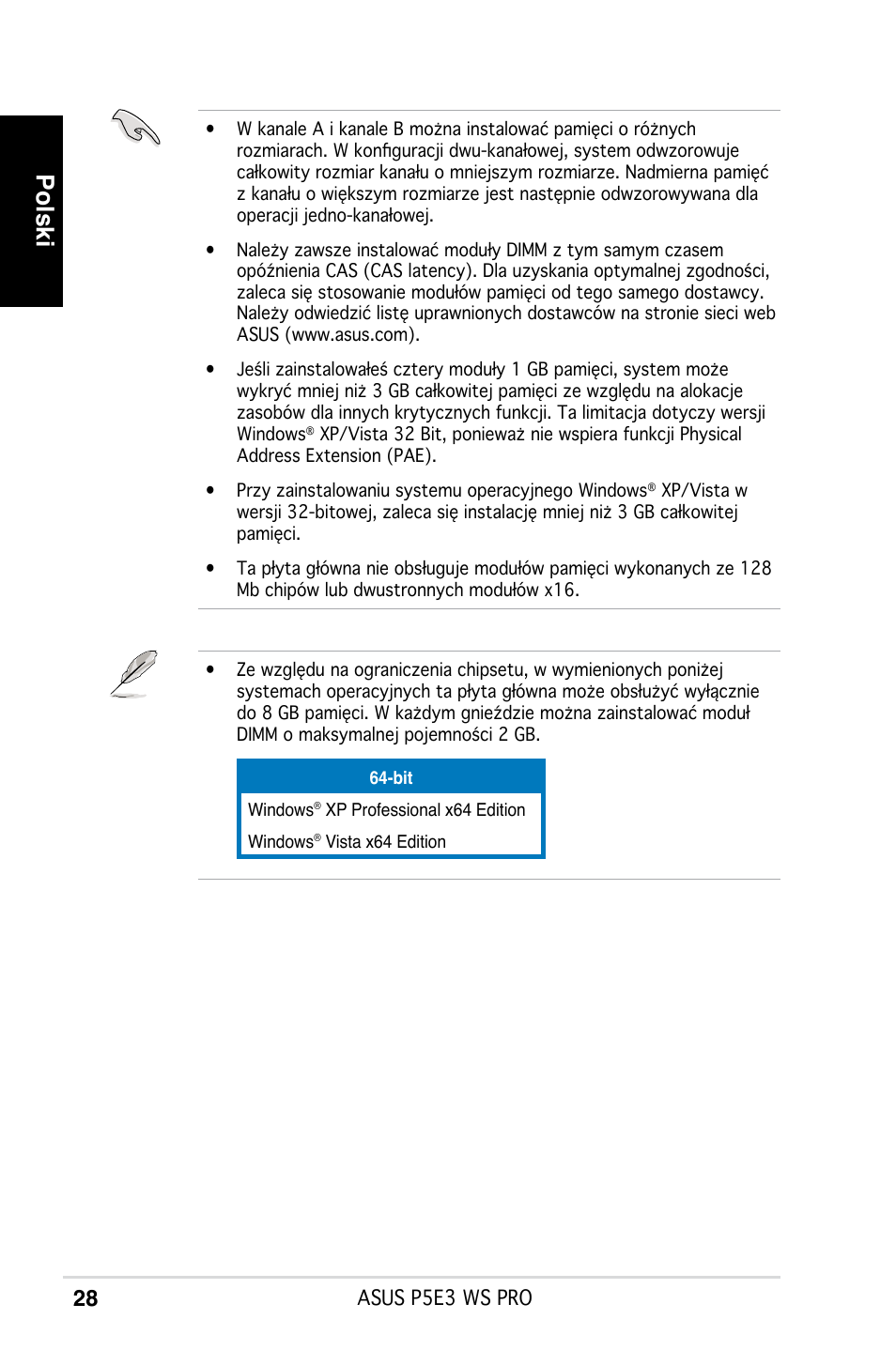 Polski | Asus P5E3 WS Professional User Manual | Page 28 / 50