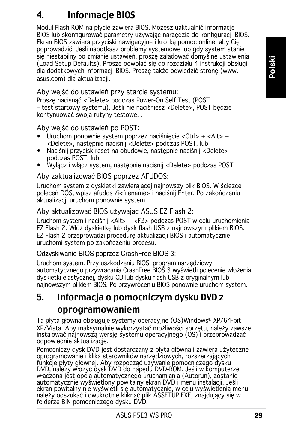 Informacje bios, Polski | Asus P5E3 WS Professional User Manual | Page 29 / 50