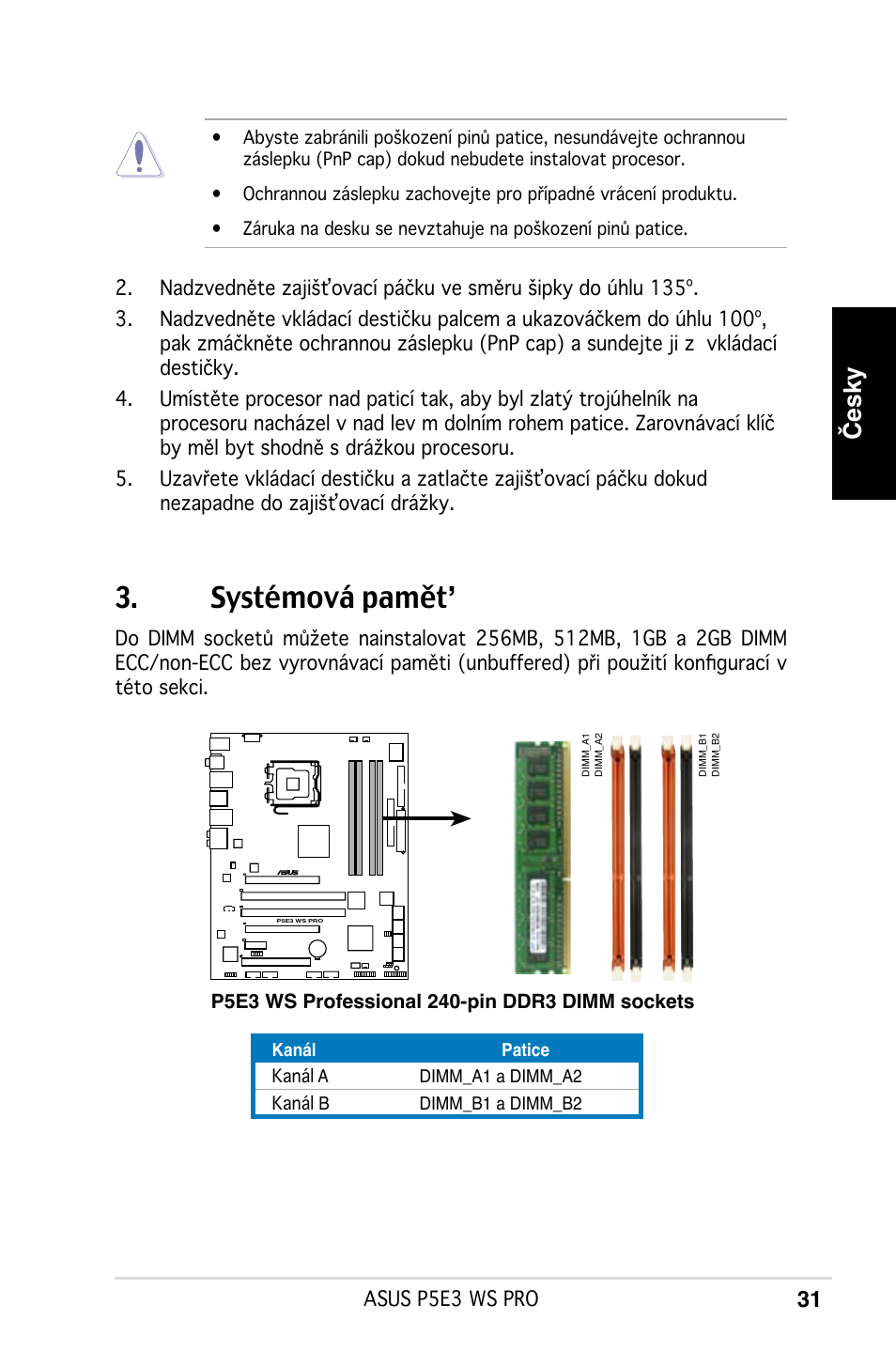 Systémová pamět, Česky | Asus P5E3 WS Professional User Manual | Page 31 / 50