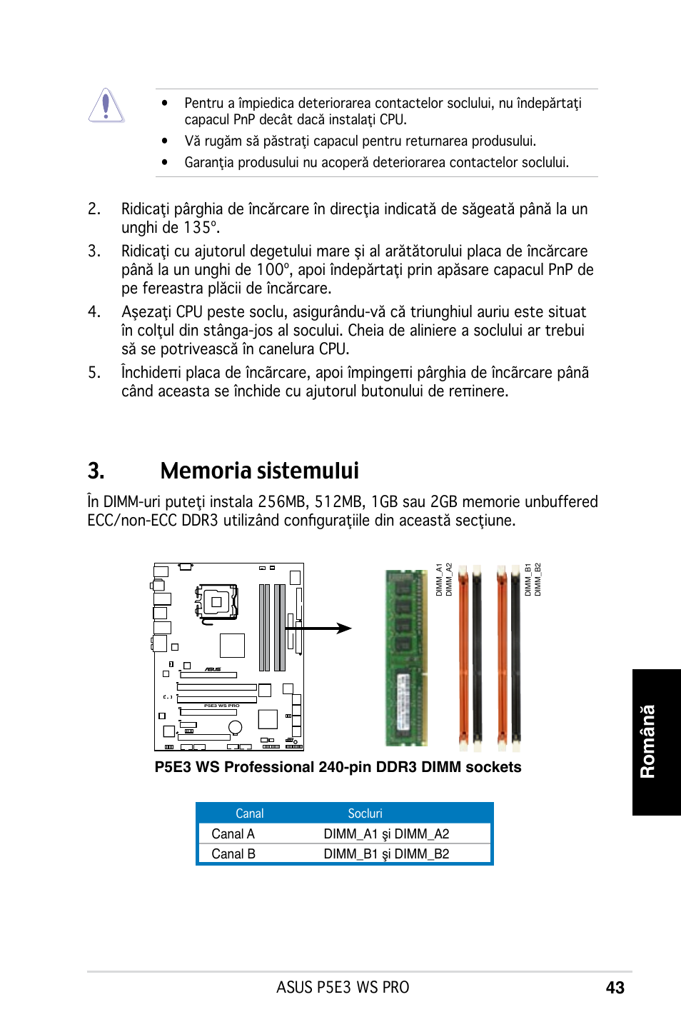 Română | Asus P5E3 WS Professional User Manual | Page 43 / 50