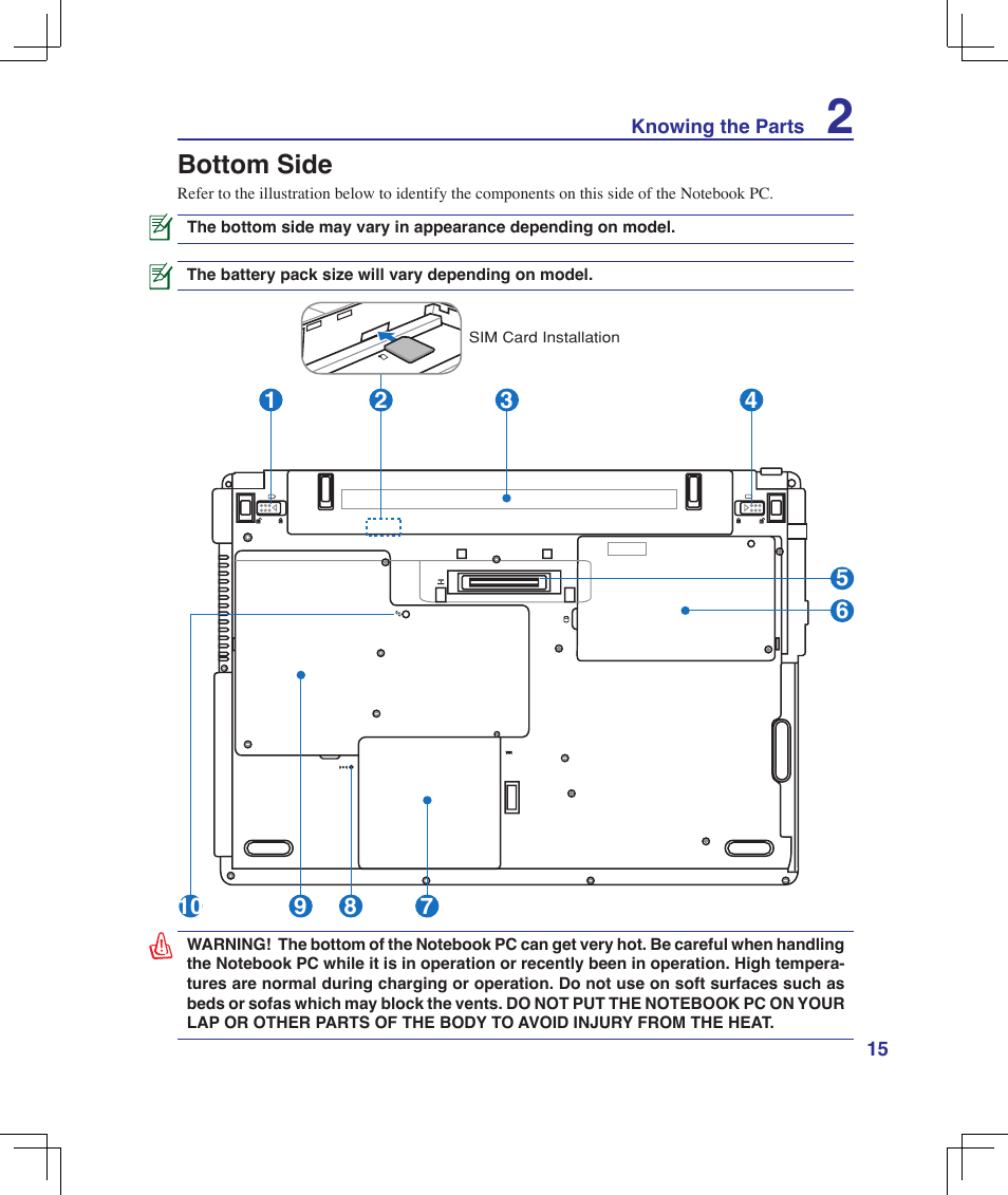 Bottom side | Asus B50A User Manual | Page 15 / 93