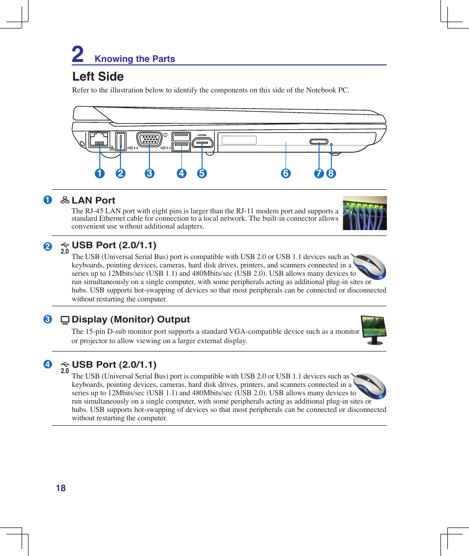 Left side | Asus B50A User Manual | Page 18 / 93