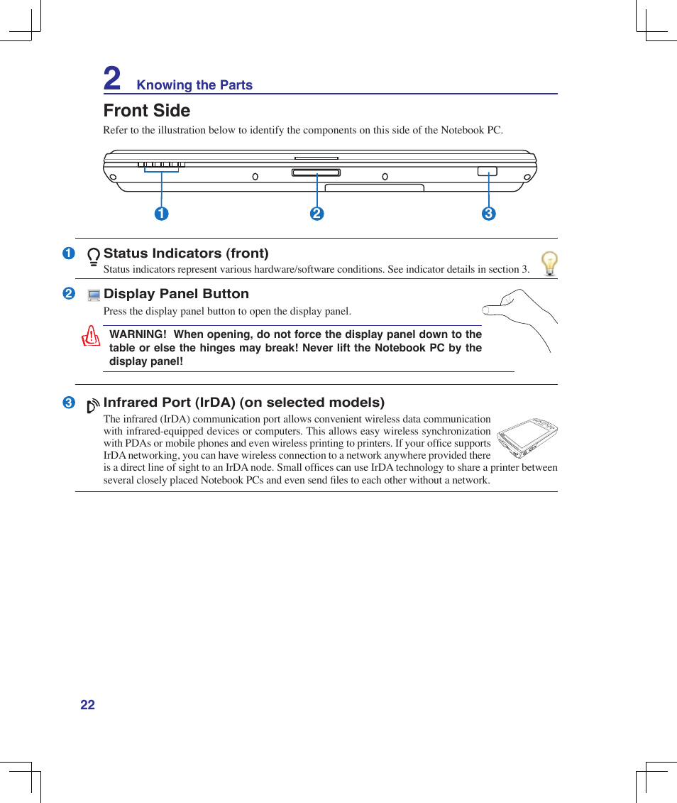 Front side | Asus B50A User Manual | Page 22 / 93