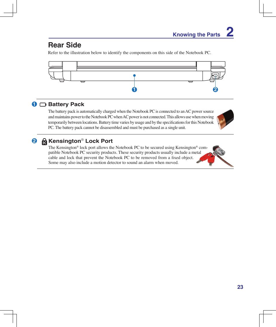 Rear side | Asus B50A User Manual | Page 23 / 93