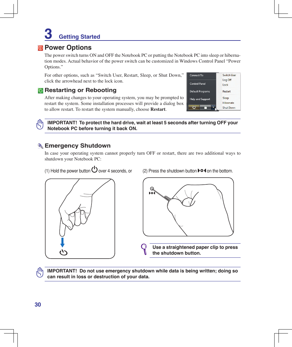 Power options | Asus B50A User Manual | Page 30 / 93