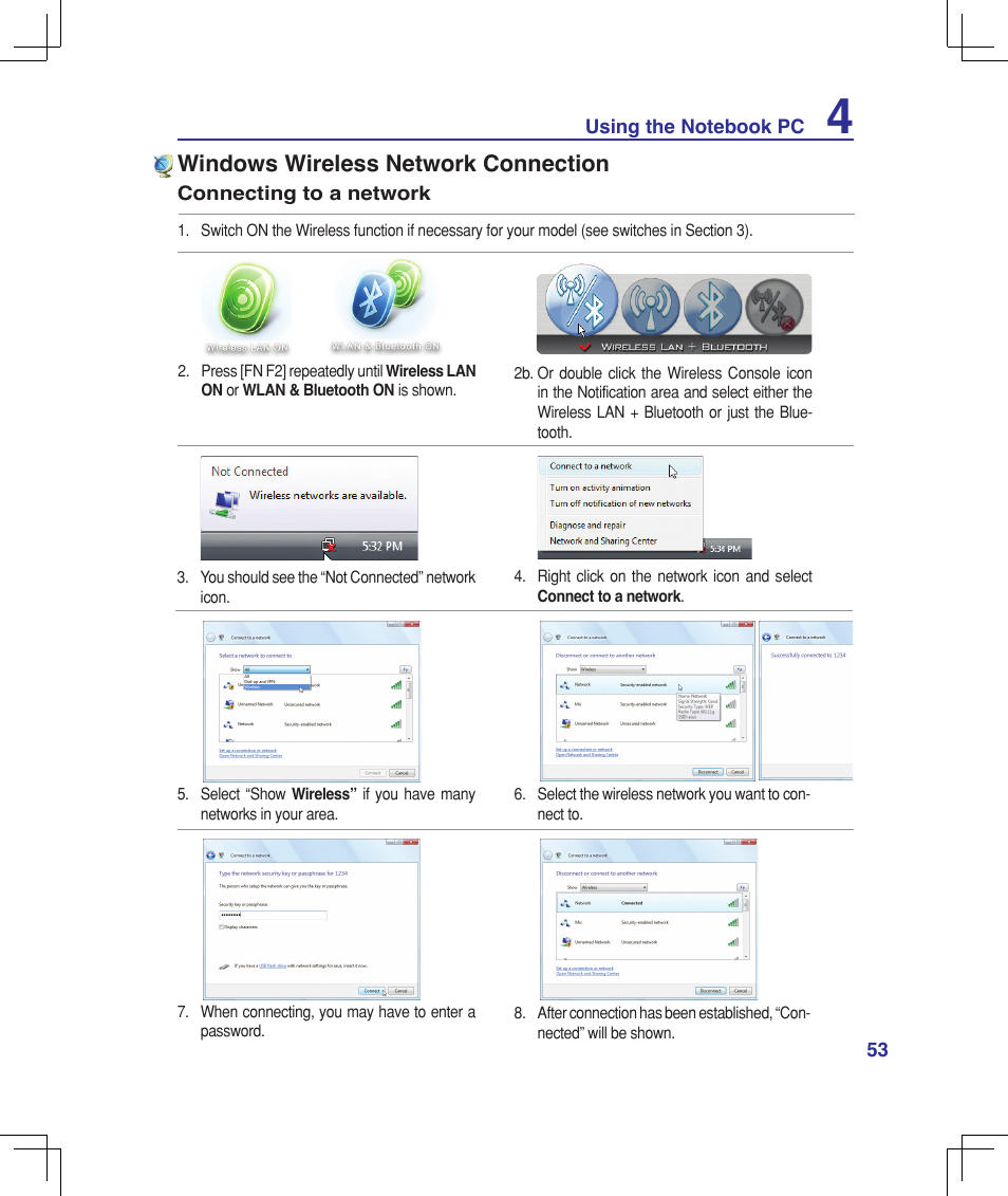 Windows wireless network connection | Asus B50A User Manual | Page 53 / 93