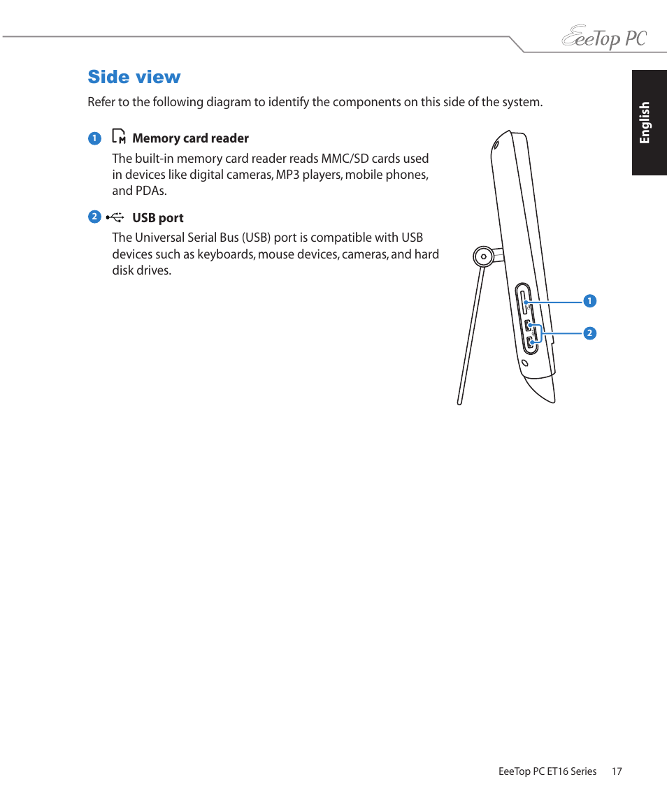 Side view | Asus ET1610PT User Manual | Page 17 / 36