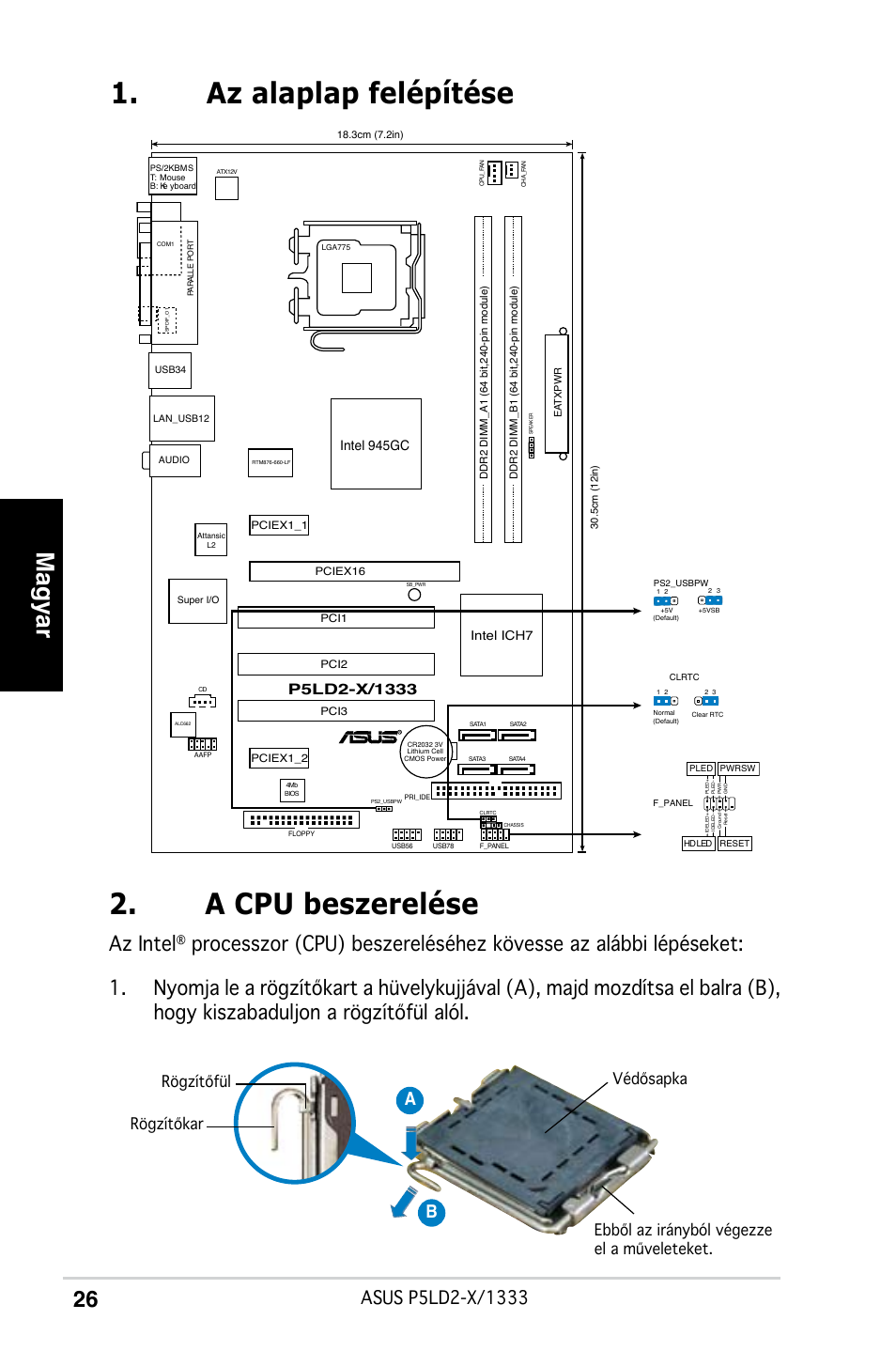 Az alaplap felépítése 2. a cpu beszerelése, Magyar, Az intel | Ab b, Intel 945gc | Asus P5LD2-X/1333 User Manual | Page 26 / 38