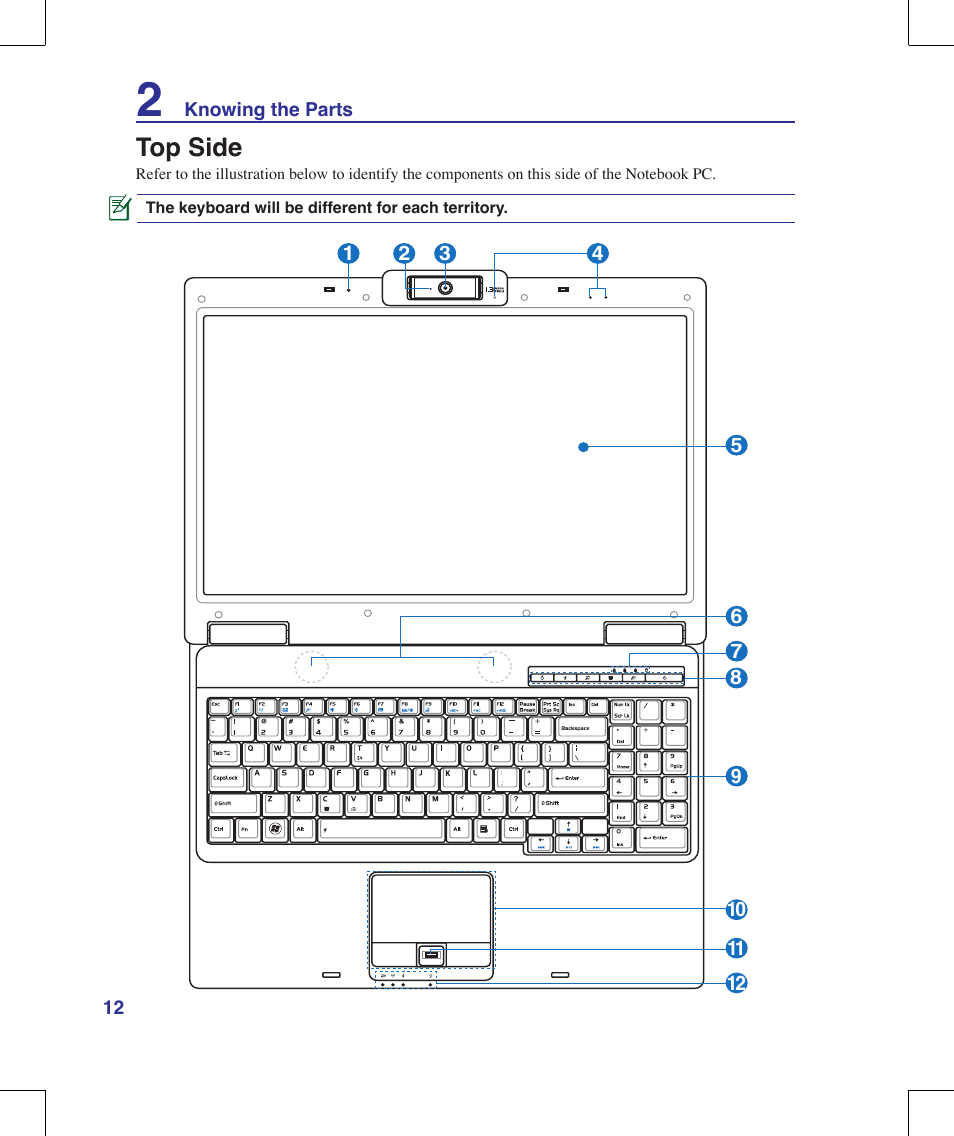Top side | Asus M51A User Manual | Page 12 / 89