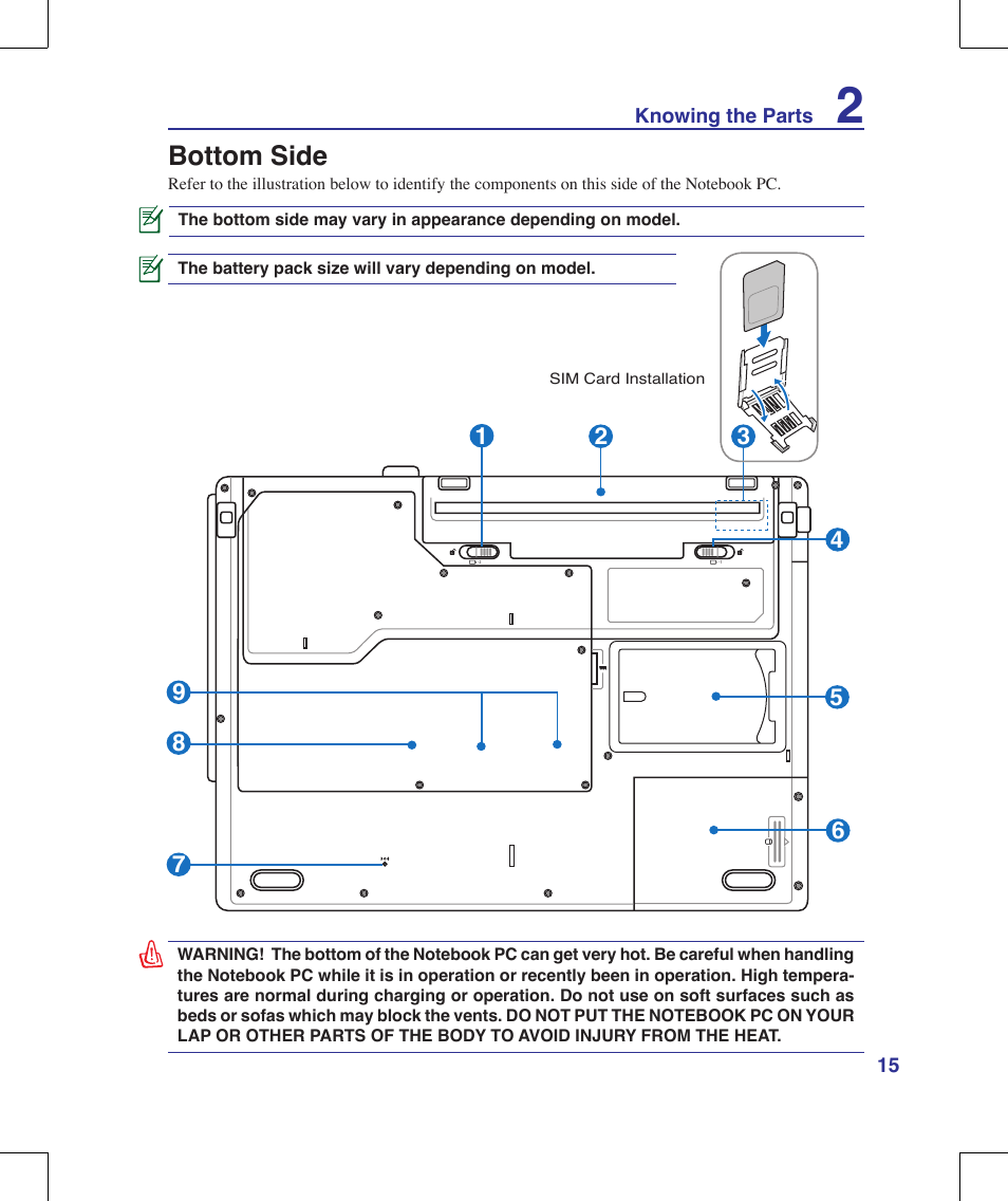 Bottom side | Asus M51A User Manual | Page 15 / 89