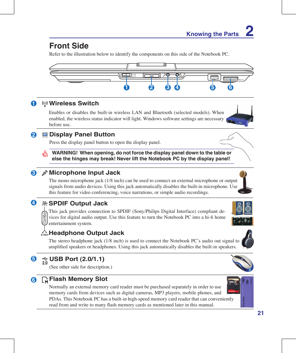 Front side | Asus M51A User Manual | Page 21 / 89