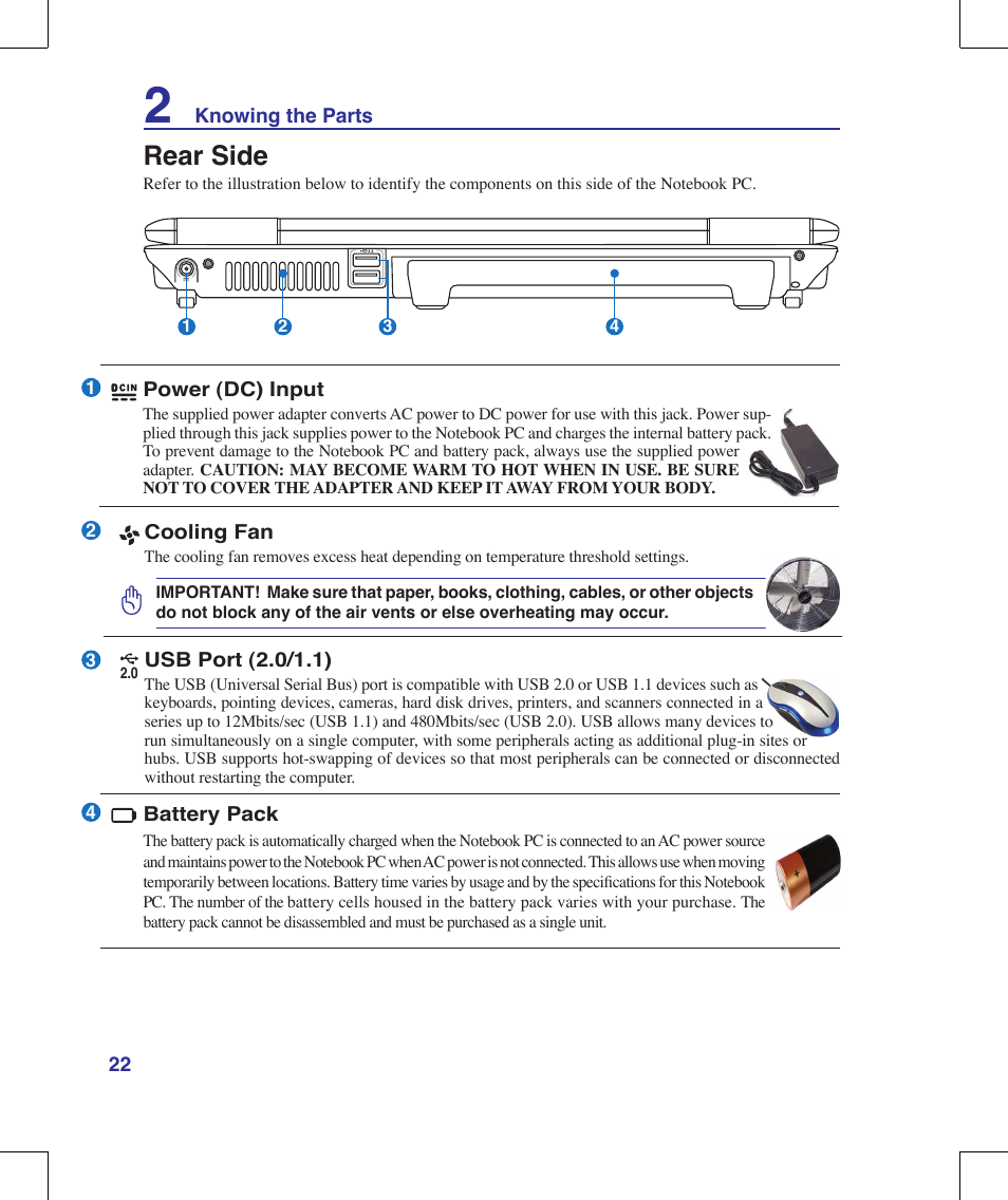 Rear side | Asus M51A User Manual | Page 22 / 89