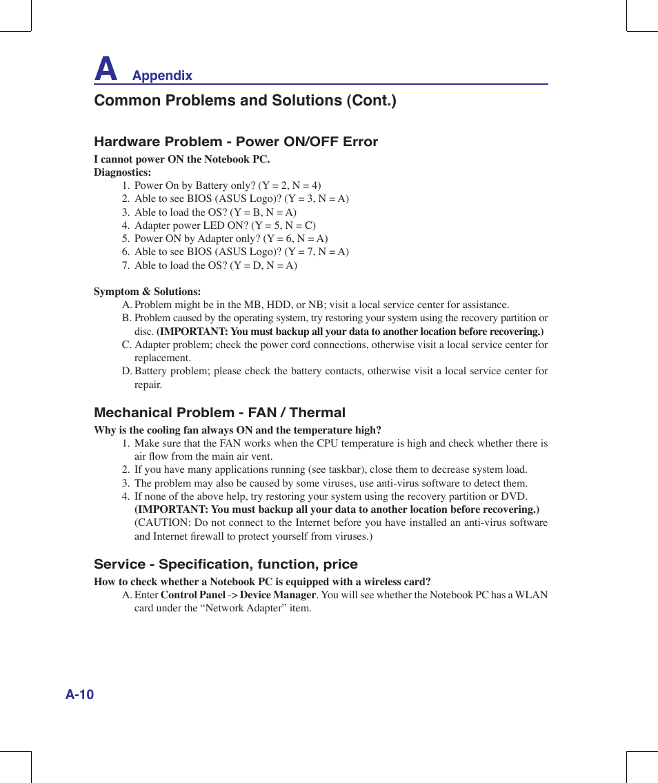 Common problems and solutions (cont.) | Asus M51A User Manual | Page 66 / 89