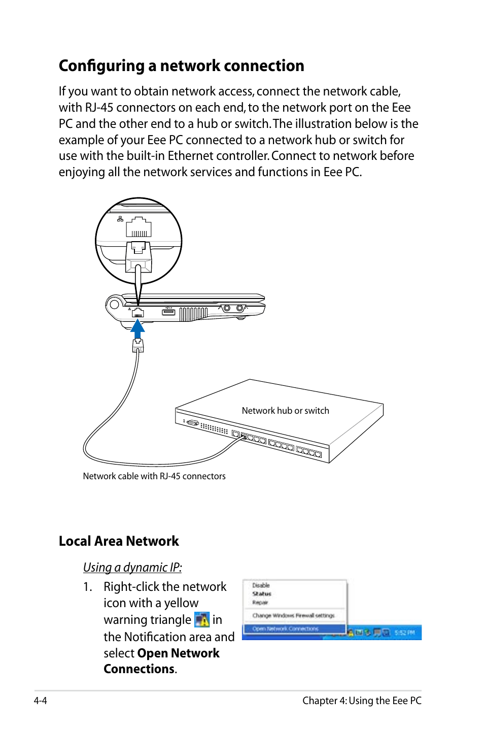 Configuring a network connection | Asus Eee PC 900/XP User Manual | Page 42 / 92