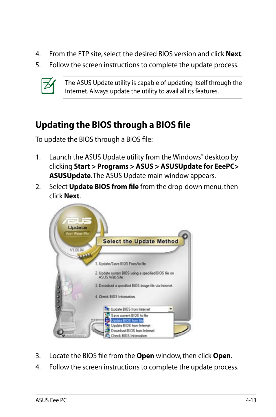 Updating the bios through a bios file | Asus Eee PC 900/XP User Manual | Page 51 / 92